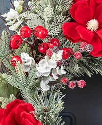 Glitzhome 24" Christmas Mangnolia Berry Wreath