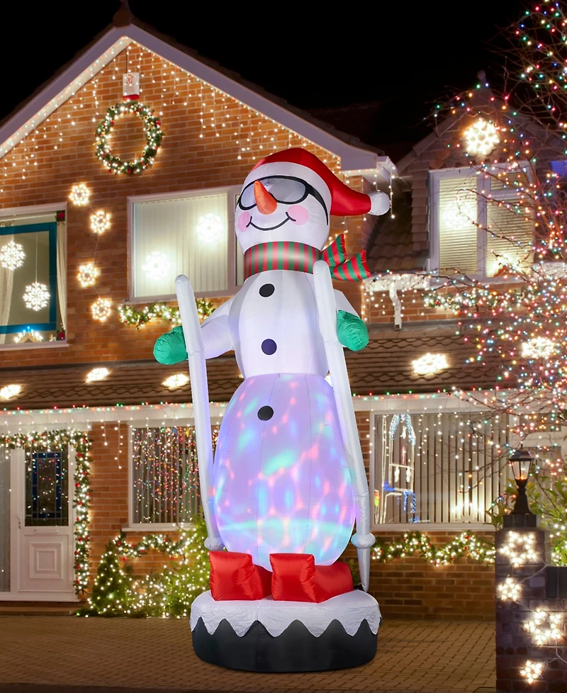Glitzhome 20" Giant Disco Lighted Inflatable Skiing Snowman