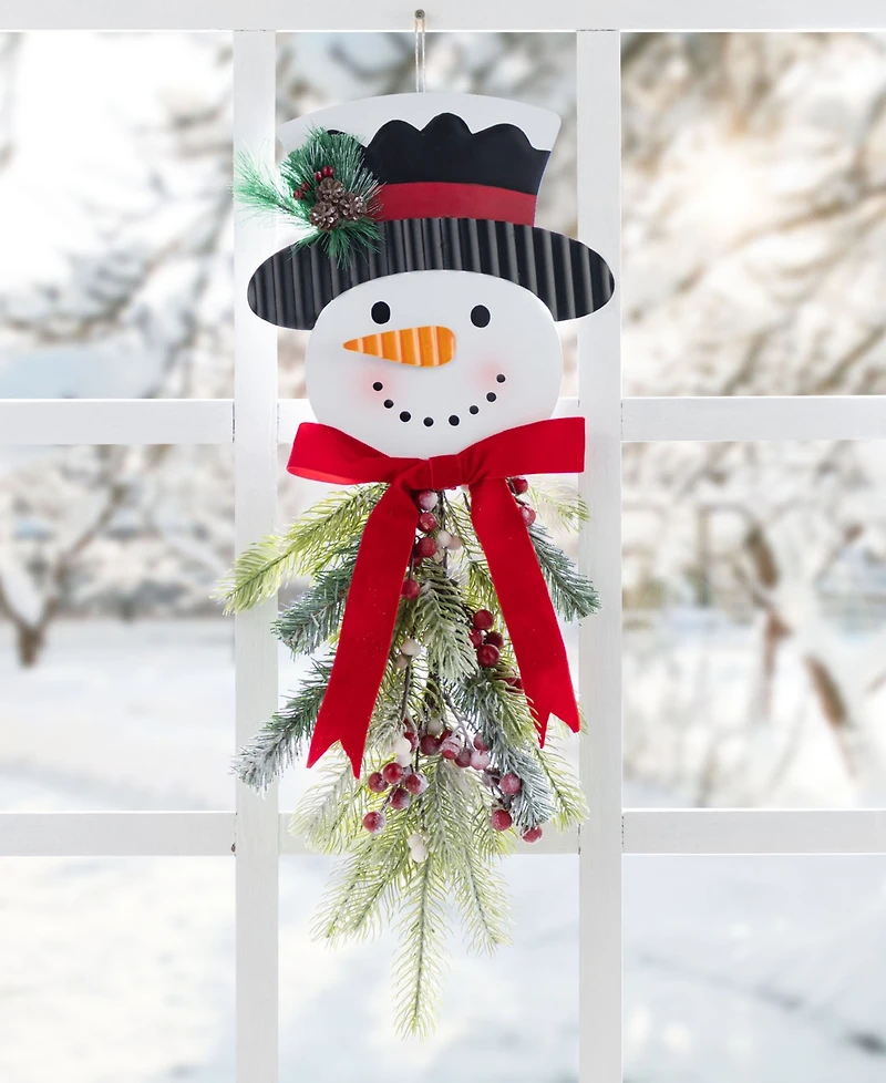Glitzhome 25" Greenery Snowman Door Hanger