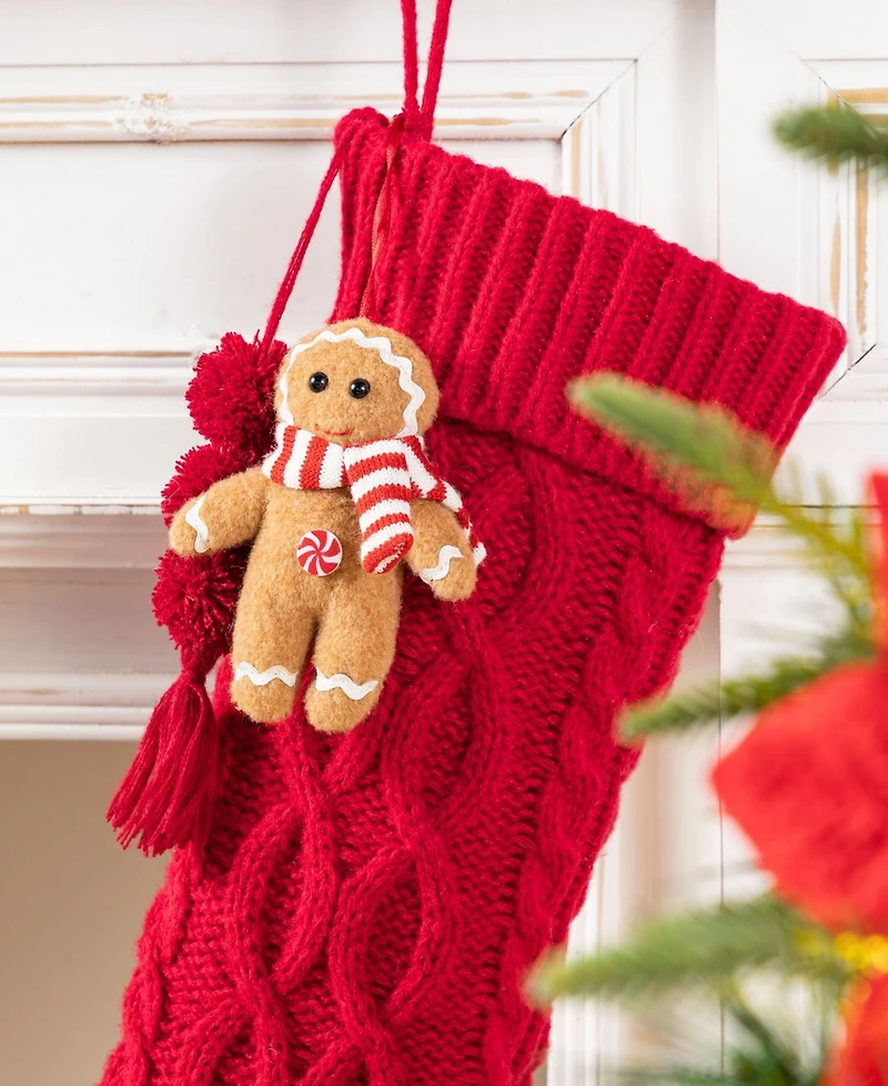 Glitzhome 22" Knitted Christmas Stocking with Complimentary Gingerbread Man Ornament