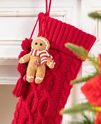 Glitzhome 22" Knitted Christmas Stocking with Complimentary Gingerbread Man Ornament