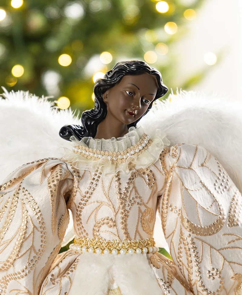 Glitzhome 24" Faux Fur Christmas African American Angel Tree Topper