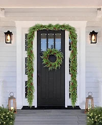 Glitzhome Christmas Greenery Dripping Cedar Garlands with Berries, Set of 2