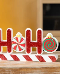 Glitzhome 19" Christmas Wooden Epoxy Hohoho Candy Cane Table Decor