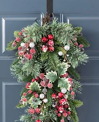Glitzhome Christmas Pomegranate Berry and Holy Leaf Teardrops, Set of 2