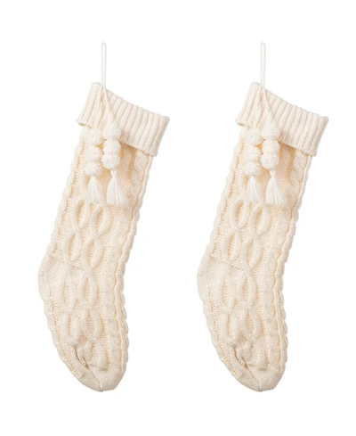 Glitzhome Knitted Christmas Stockings with Pompon Tassel, Set of 2