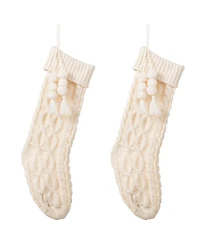 Glitzhome Knitted Christmas Stockings with Pompon Tassel, Set of 2
