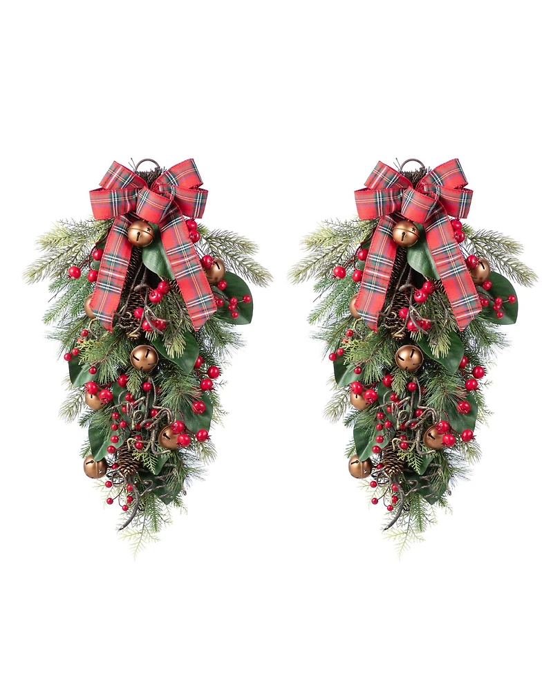Glitzhome Christmas Bell, Pinecone and Berry Bow Teardrops, Set of 2
