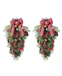 Glitzhome Christmas Bell, Pinecone and Berry Bow Teardrops, Set of 2