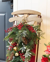 Glitzhome 34.25" Wooden Christmas Sleigh Porch Decor & Teardrop