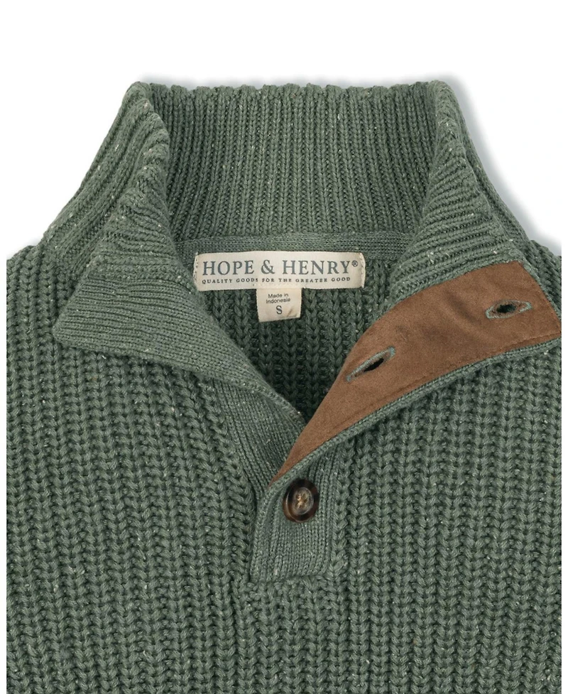 Hope & Henry Little and Big Boys' Organic Mock Neck Cardigan Stitch Sweater