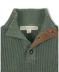 Hope & Henry Little and Big Boys' Organic Mock Neck Cardigan Stitch Sweater