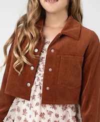 Rare Editions Big Girl 2-Piece Floral Chiffon Dress with Corduroy Jacket Set