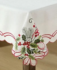 Elrene Holly Ribbon Embroidered Cutwork Fabric Table Linen Collection