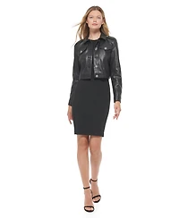 Dkny Women's Long Sleeve Button Down Faux Leather Jacket