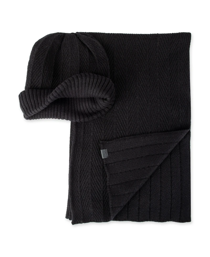 Kenneth Cole Reaction Men's 2-Piece Herringbone Knit Beanie and Scarf Box Set