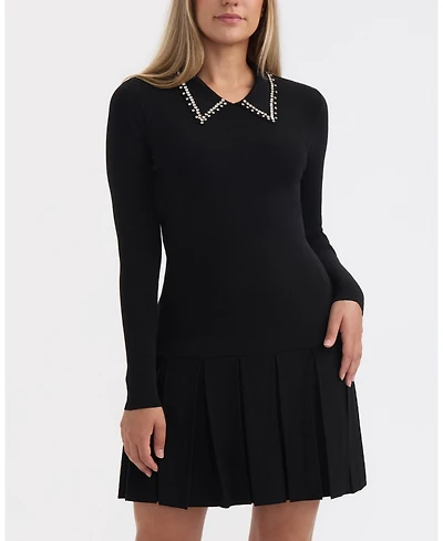 Ellen Tracy Women's Embellished Collar Knit Dress