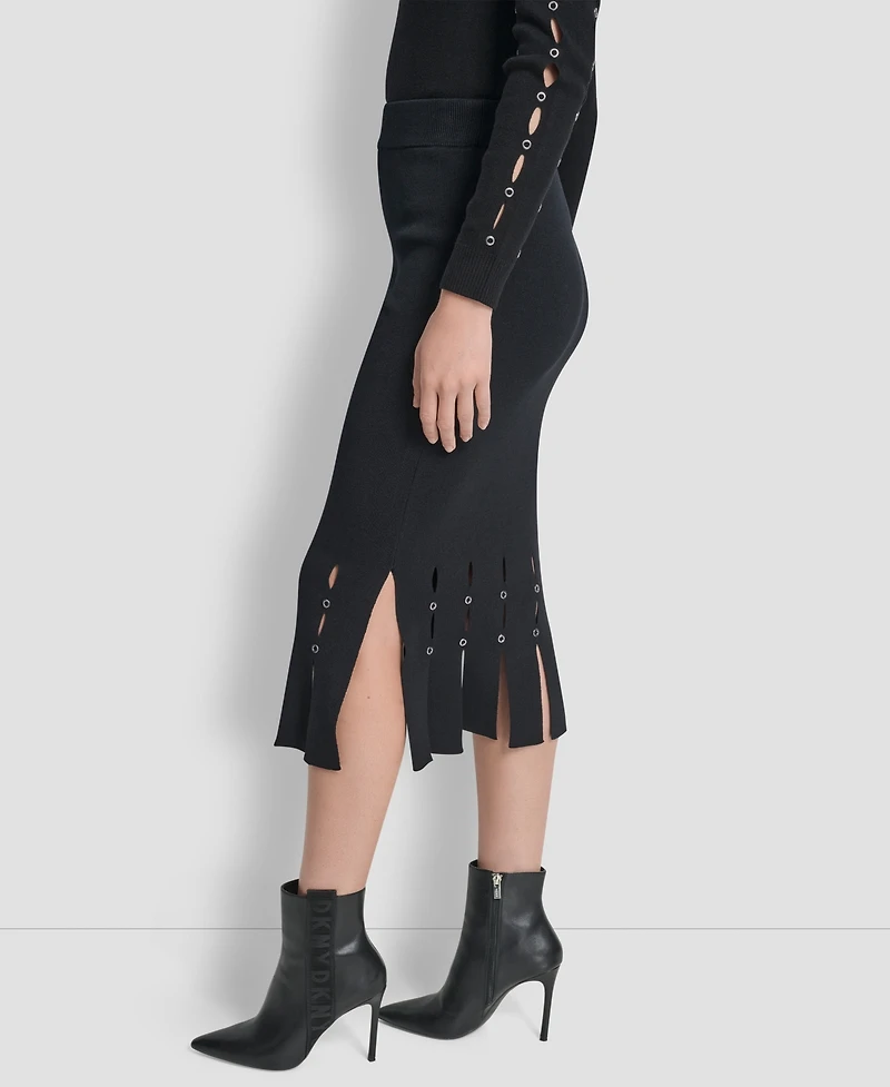 Dkny Women's Grommet Detail Sweater Pencil Midi Skirt
