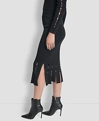 Dkny Women's Grommet Detail Sweater Pencil Midi Skirt