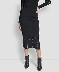 Dkny Women's Grommet Detail Sweater Pencil Midi Skirt
