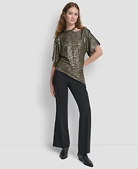 Dkny Women's Short Sleeves Cut Foil Printed Top