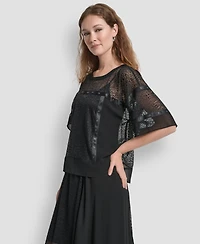 Dkny Women's Leopard Mesh Short Sleeve Flowy Box Top