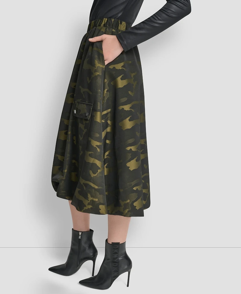 Dkny Women's Camo Print Jacquard Bubble Midi Skirt