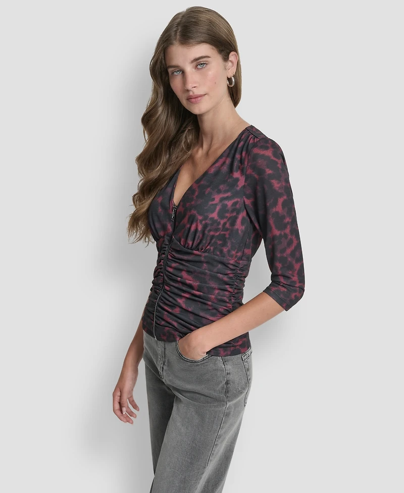 Dkny Women's 3/4-Sleeve Zip Front Top