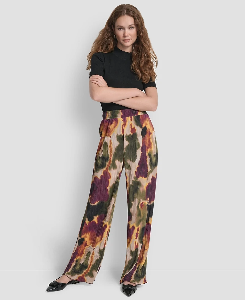 Dkny Women's Printed Plisse Wide Leg Pants