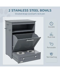 Aostirmotor Dog Feeder Cabinet with Raised Bowls and Hooks Grey