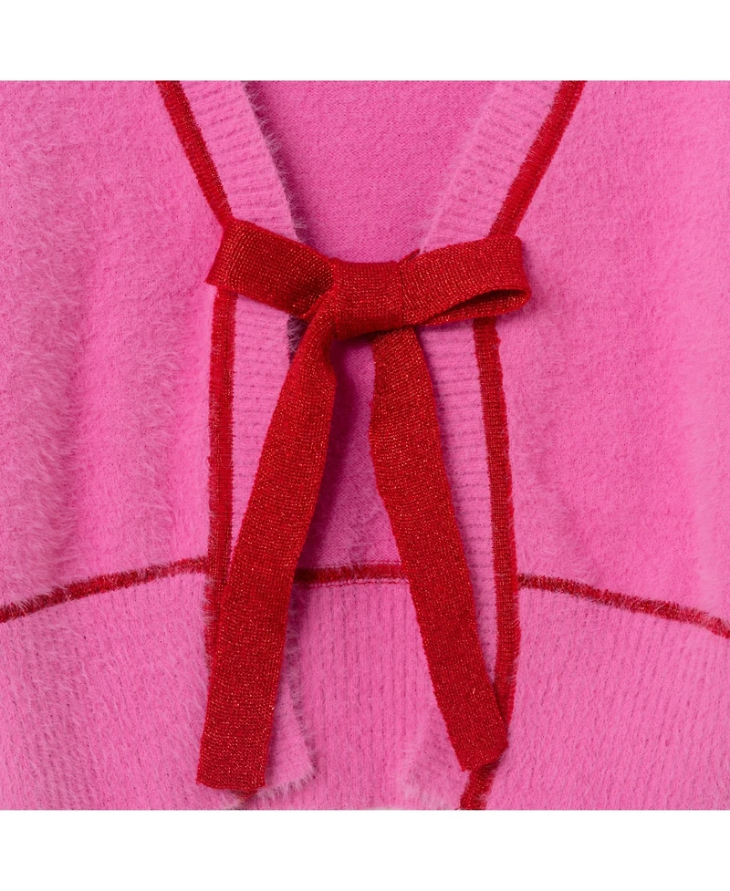 Andy & Evan Child Girls Pink Eyelash Cardigan Sweater w/Red Satin Bow