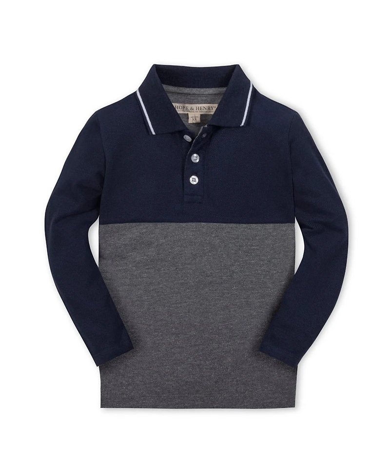 Hope & Henry Little and Big Boys' Organic Long Sleeve Colorblock Jersey Polo