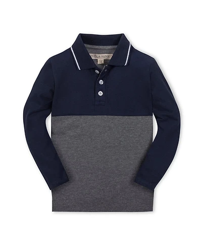 Hope & Henry Little and Big Boys' Organic Long Sleeve Colorblock Jersey Polo