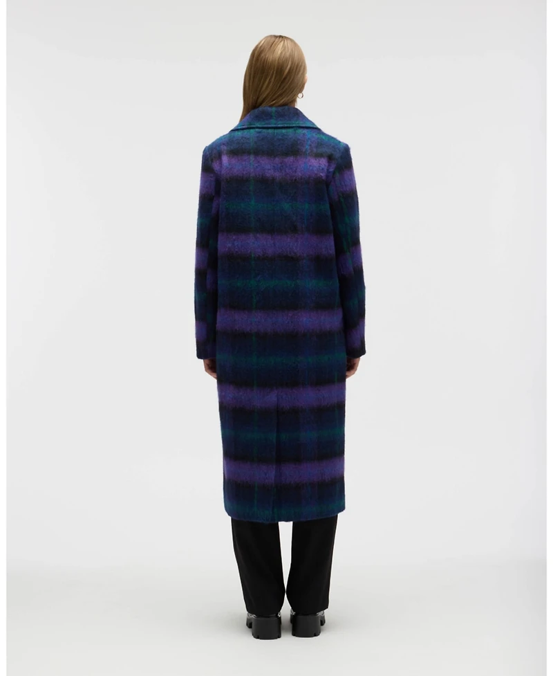 Nvlt Women's Brushed Plaid Wool Blend Boyfriend Coat