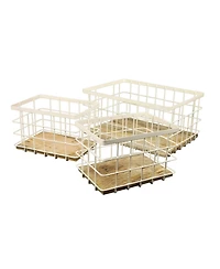 Happimess Evvie Vintage Farmhouse Handmade Wire Metal Nesting Storage Baskets with Wood Base, (Set of 3)