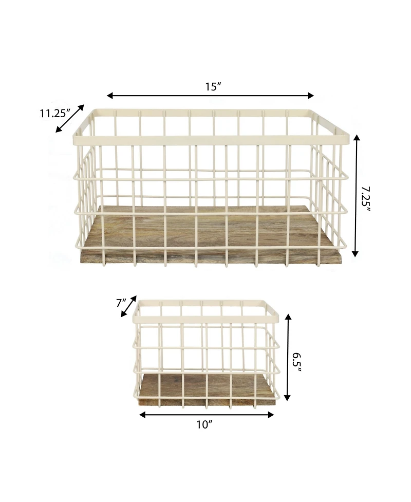 Happimess Evvie Vintage Farmhouse Handmade Wire Metal Nesting Storage Baskets with Wood Base, (Set of 3)