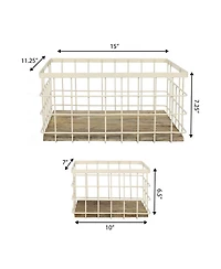 Happimess Evvie Vintage Farmhouse Handmade Wire Metal Nesting Storage Baskets with Wood Base, (Set of 3)