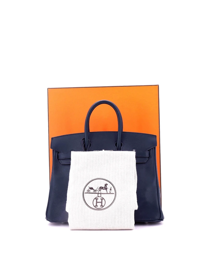 Pre-Owned Hermes Birkin 25 Handbag Blue Swift with Palladium Hardware