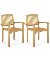 Costway Outdoor Patio Chair Teak Wood Armchair with Slatted Seat & Curved Seat