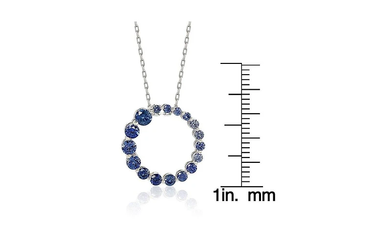 Suzy Levian Sterling Silver Natural Sapphire Circle Journey Pendant Necklace