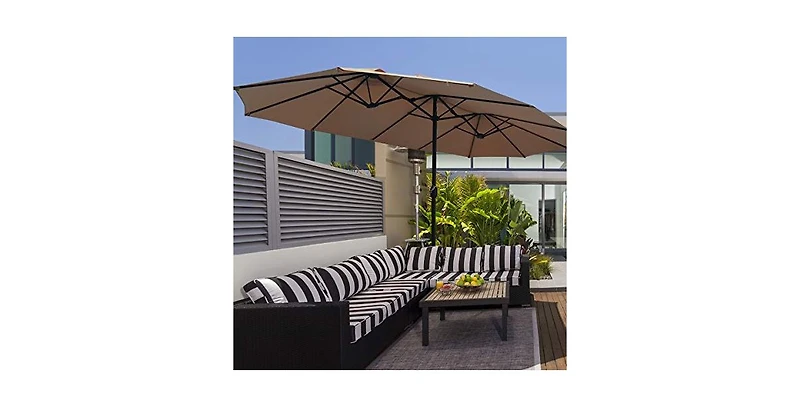 Mecale 15 Feet Double-Sided Twin Patio Umbrella with Crank and Base