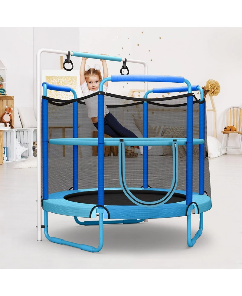 Akiudex Kids 3 in 1 Trampoline with Horizontal Bar and Rings for Indoor and Outdoor Play