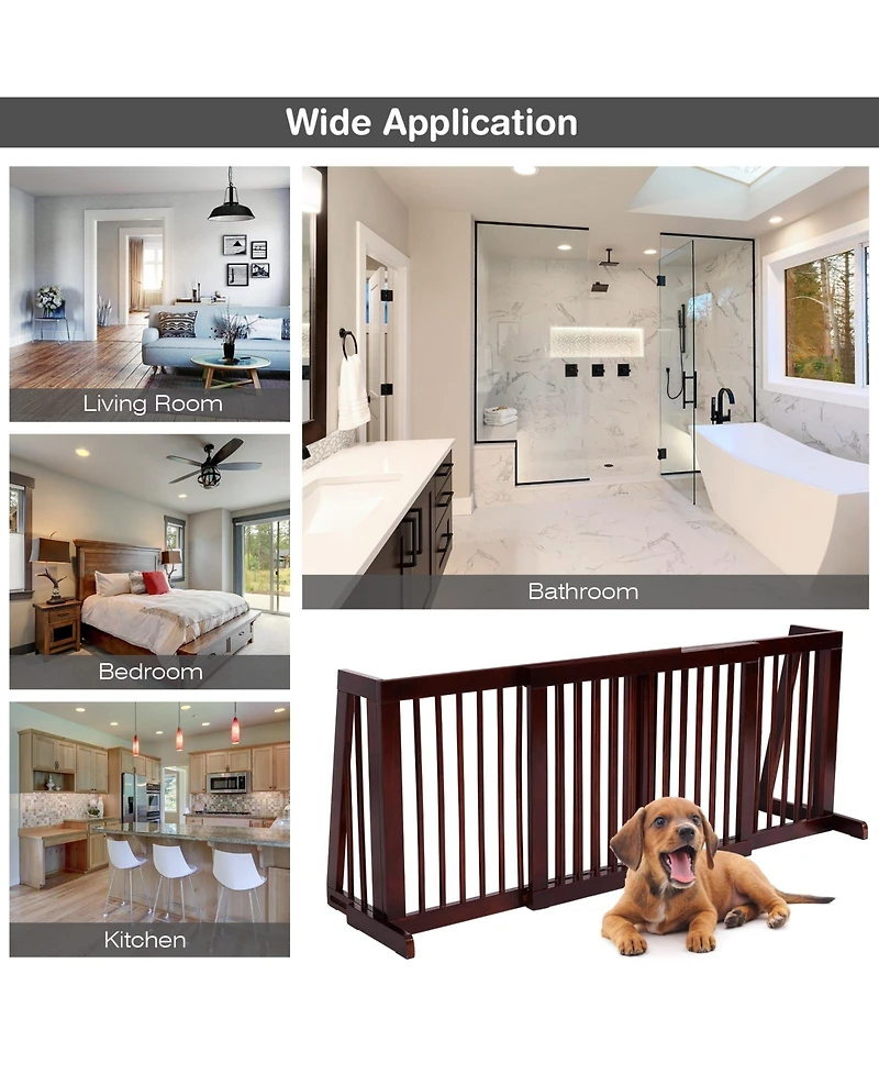 Akiudex Folding Adjustable Free Standing 3-Panel Wood Fence