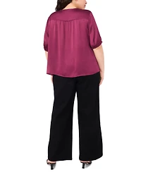 Vince Camuto Plus Short Sleeve Tie Neck Top