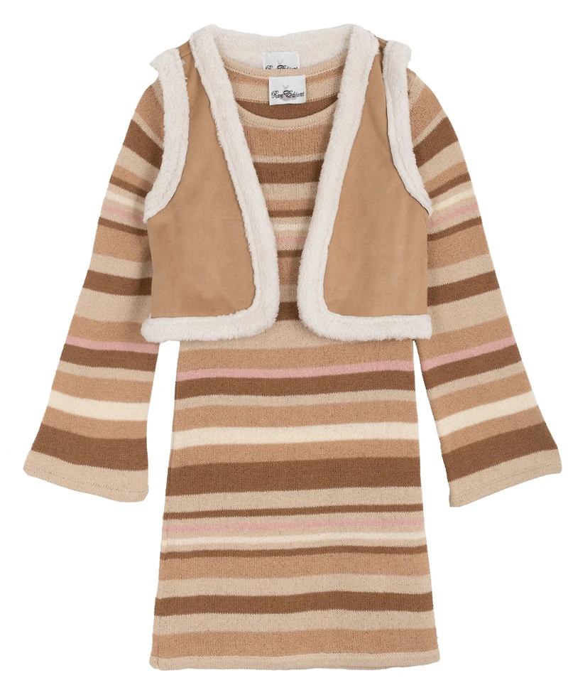Rare Editions Big Girls 2-Piece Striped Knit Dress with Reversible Vest Set