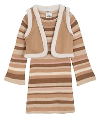 Rare Editions Big Girls 2-Piece Striped Knit Dress with Reversible Vest Set