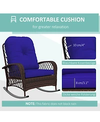 Outsunny Outdoor Wicker Rocking Chair Wide Cushion, Steel Frame