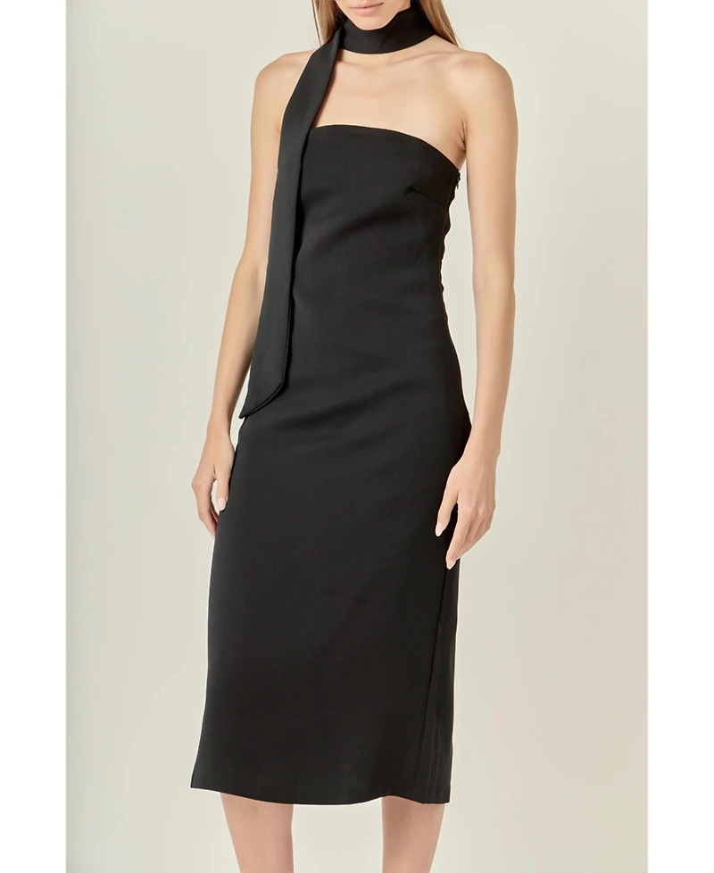 endless rose Women's Choker Tie Midi Dress