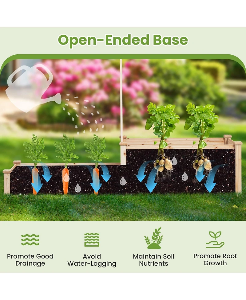 Gymax Raised Garden Bed w/ 2 Planter Boxes & Trellis Outdoor Wooden Planter Box Kit for Sapling