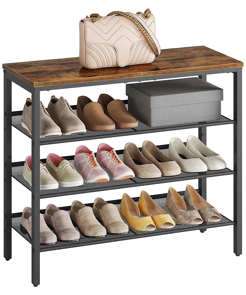 Vanirror Shoe Rack for Entryway, 4-Tier Shoe Organizer with Adjustable Mesh Shelves, 12-16 Pairs of Shoes, Spacious Floor Mount, Metal, Industrial, Sh